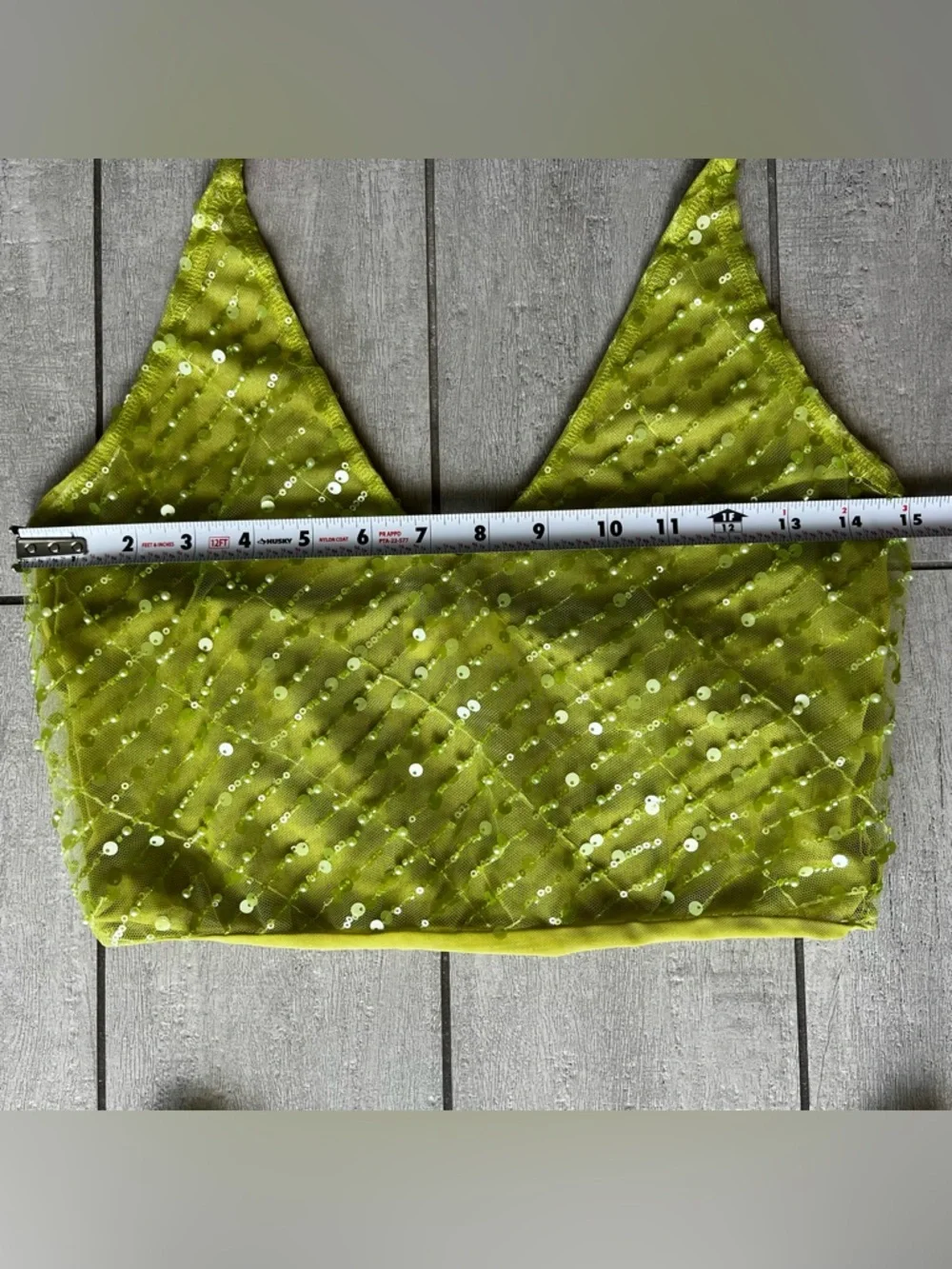 Meshki Lime Green Sequin Midi Dress Size S/M Halter Neck & Skirt Set - Picture 9 of 16